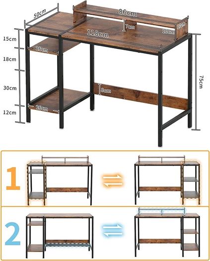 Computer Desk with Storage Shelves Study Gaming Desk for Small Spaces, Laptop Desk Rustic Writing Table for Home Office, Workstation with Large Monitor Stand (FREE SHIPPING)