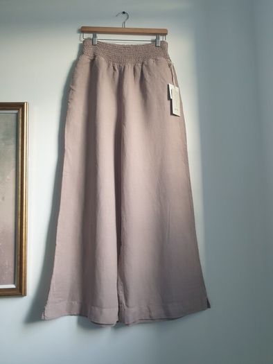 Wide Leg Linen Blend Trousers Size Large
