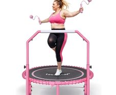 450 LBS Foldable Mini Trampoline for Adults, 40 inch Indoor Fitness Rebounder with U-Shape Adjustable Foam Handle, Quiet Bungee Jump System & Cordless Jump Ropes