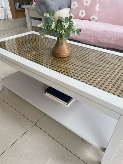 Painted coffee table with wicker effect top