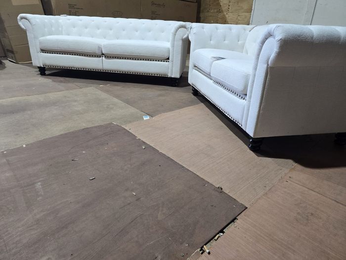 Hampton White 3+2 Chesterfield Fabric Sofa Set
