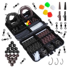 238 Carp Fishing Tackle in Box Rigs Safety Clips Hooks Swivel Snap Corn Tubing Accessories