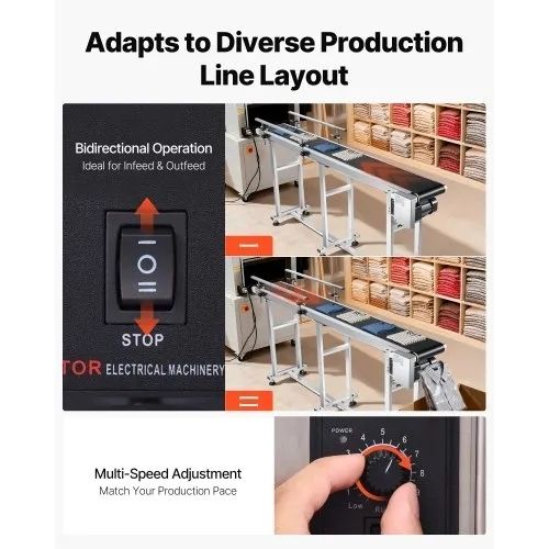 Belt Conveyor, 71 x 7.8 inch Conveyor Table, Heavy Duty Stainless Steel Motorized Belt Conveyor for Inkjet Coding Applications Powered PVC Belt Anti-Static Adjustable Speed (Double Guardrail