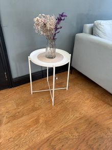 White metal tray side table