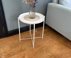 White metal tray side table