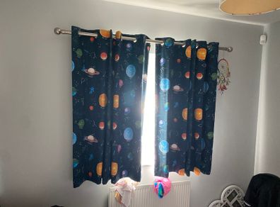 Two blackout curtains and two curtain poles