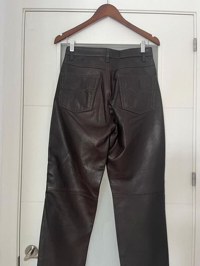 Unsigned genuine dark brown suede and leather jeans style trousers Sz 8UK - W28 L32 - Rrp 350 (New)