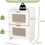 Bedside Table with Charging Station, Rattan Nightstand with 2 Storage Drawers, Side Table with Golden metal handle for Bedroom, Living Room Study,40x30x60cm(White) Image 2