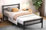 Single Bed Frames with Headboard 3ft Black Metal Small Single Bed Frame with Storage for Adult Teenagers Heavy Duty Non-Slip with Steel Slats No Box Spring Needed