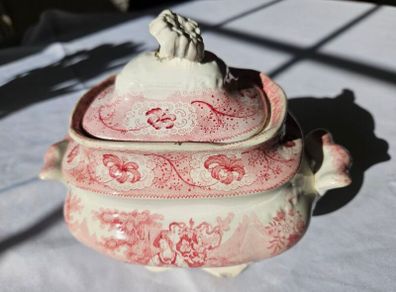 Antique lidded transferware dish