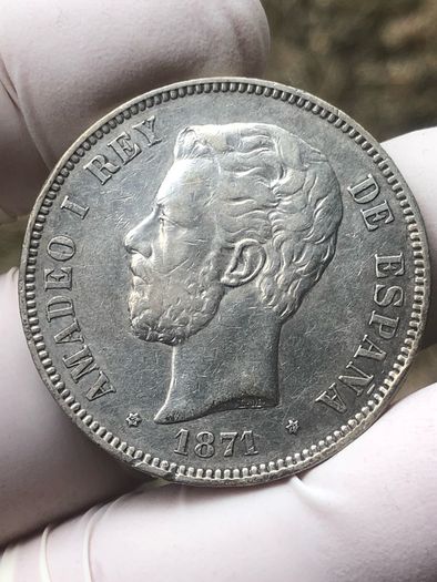 Spain 5 Pesetas 1871 (71) Silver 90%King Amadeo I