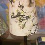 Will sell separately- Solid Dark Wood Pillar Lamp ( with chrome base ) with a lovely green floral / foliage brand new shade - And K Amsterdam Image 9