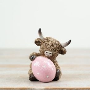 Highland Cow with Easter Egg Ornament