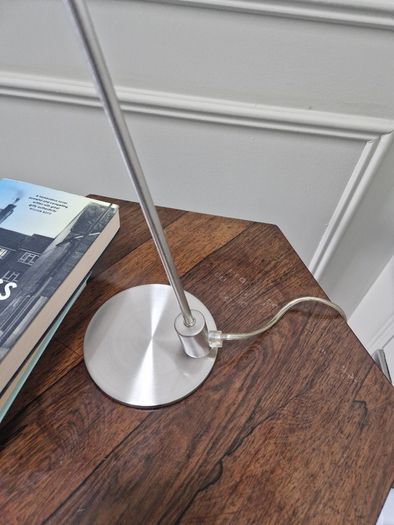 Vintage Aluminor blue desk lamp, chrome-plated metal | translucent lampshade | retro design 40W