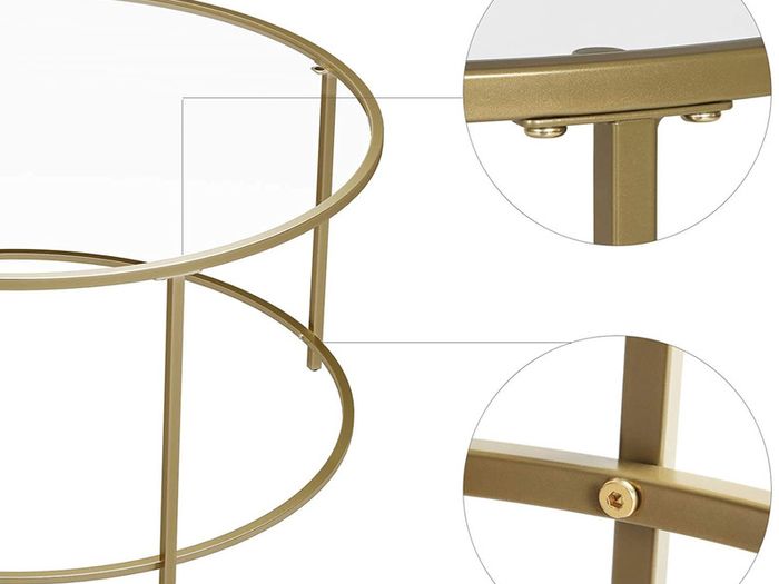 Coffee table, side table round, glass table with metal frame, tempered glass, bedside table, sofa table, for balcony, golden