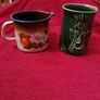 Retro Mid Century Milk pot or jug.  Enamel dark brown and orange with a floral pattern! Image 7