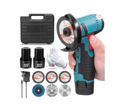 Mini Angle Grinder 12V Cordless with 2 x 2000mAh Batteries, 7 Cutting Discs & 19500RPM  Blue