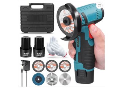 Mini Angle Grinder 12V Cordless with 2 x 2000mAh Batteries, 7 Cutting Discs & 19500RPM  Blue