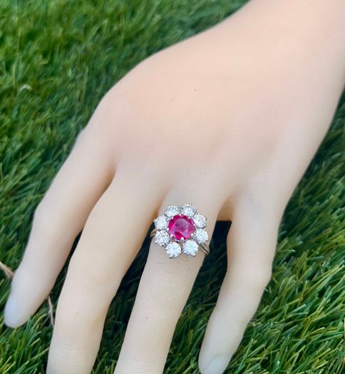 Antique 1920s Ruby & Diamond Cluster Ring