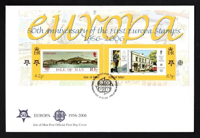 2006 Isle of Man 50th Anniversary of First Europa Stamp Commemorative Stamps  Miniature Sheet First Day Cover (FDC)