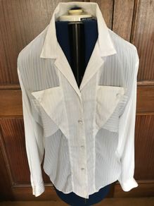 White Long Sleeve V-neck Blouse Size 12