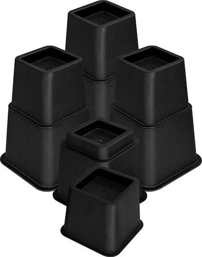 8 Piece Premium Adjustable Furniture Risers (4 High and 4 Short) - Heavy Duty Riser with Strong Space saving - Bed Riser, Table Riser, Chair or Sofa Riser (3 to 8 Inch) - (Black)