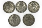 5x 1947 Two Shillings (Florins) George VI - UK Pre-Decimal Coins