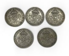 5x 1947 Two Shillings (Florins) George VI - UK Pre-Decimal Coins