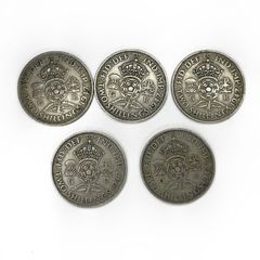5x 1947 Two Shillings (Florins) George VI - UK Pre-Decimal Coins