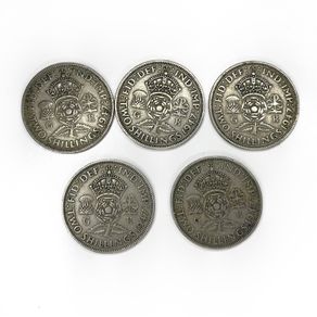 5x 1947 Two Shillings (Florins) George VI - UK Pre-Decimal Coins
