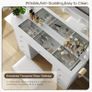 Vanity Desk with Power Outlet, 9 Drawers Makeup Vanity with Mirror and 12 LED Lights, 3 Lighting Modes, Glass Top Vanity Set, Fold-up Panel, Dressing Table for Bedroom, White Image 4