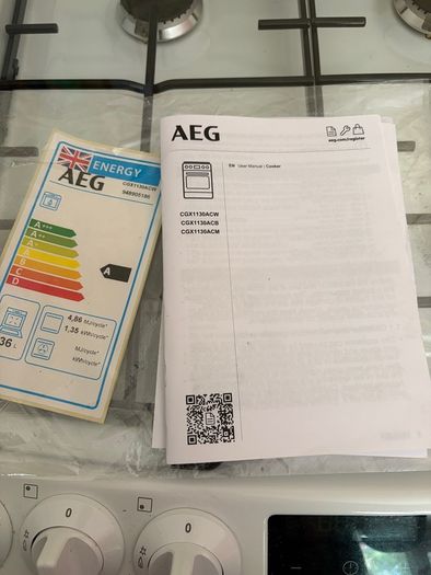 AEG 55cm Gas Cooker with Lid - White