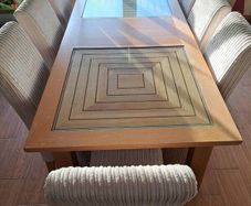 Wills & Gambier oak extending table and 8 chairs.