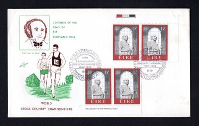 1979 Ireland Events Centenary of the Death of Sir Rowland Hill Commemorative Stamp Imprint and printers pairs Illustrated Hibernian First Day Cover (FDC)