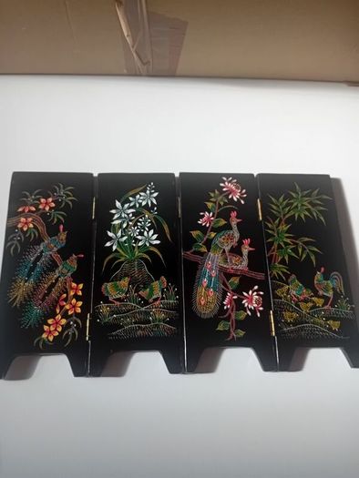 Vintage mid century minature lacquer chinoiserie folding screen