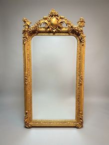French Style Gilt Wood & Plaster Panel Mirror