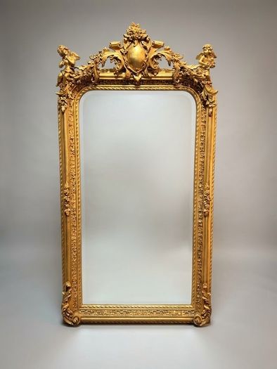 French Style Gilt Wood & Plaster Panel Mirror