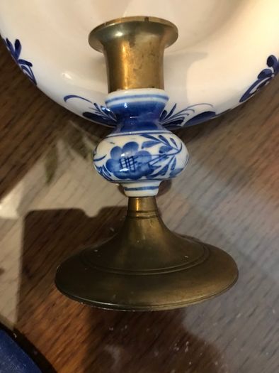 Blue/ white china dish and candle holder