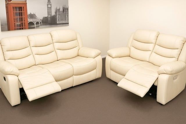 SALE..!! Roma 3+2 Brown & Cream Leather Recliner Sofa Set