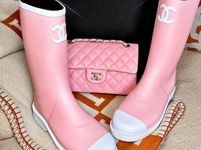 Pink Designer Wellies With Matching Bag