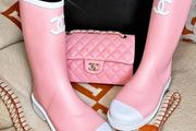 Pink Designer Wellies With Matching Bag