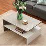 BRAND NEW Coffee Table 2 Tiers Book Sundries Storage Shelf with 2 Pillars Living Room Table Sofa Table Concrete White 90x60cm Image 2