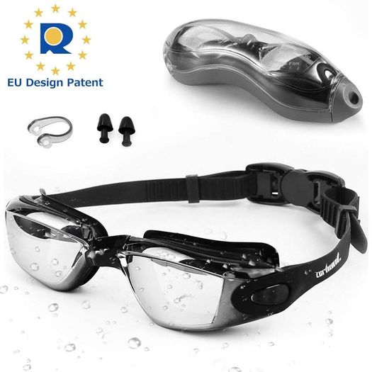 Swimming Goggles Adult Mens Children - Mirror Swim Goggles Anti Fog with UV Protection No Leaking with Nose Clip and Earplugs, Designed for Mens Womens Kids