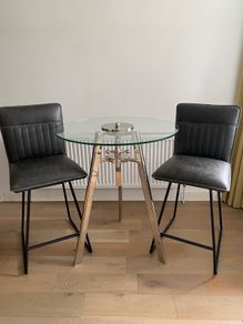 Metal and Glass Crank Table + Cooper Swivel Counter Stools
