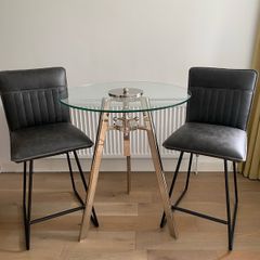Metal and Glass Crank Table + Cooper Swivel Counter Stools