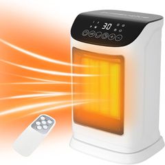 1800W Electric Heater, Portable Ceramic Space Heater with ECO Mode, Small Energy Efficient Room Heater 70Oscillation, Remote Control, Quiet Fan Heater, Overheat & Tipping Protection