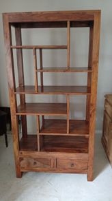 Solid Wood Bookcase / Room Divider with Dual-Sided Drawers