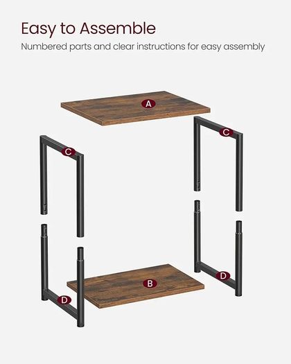 Set of 2 Side Tables, 2-Tier Sofa Side Tables, Bedside Tables with Steel Frames, for Living Room, Bedroom, Home Office, Industrial Style, Rustic Brown and Black