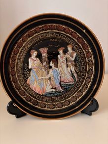 Vintage Olympia Greek Ceramic Wall Plate - 24K Gold Trim - Mint Condition (20cm)