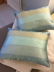 Pair of Mini Satin Cushions Teal & Green